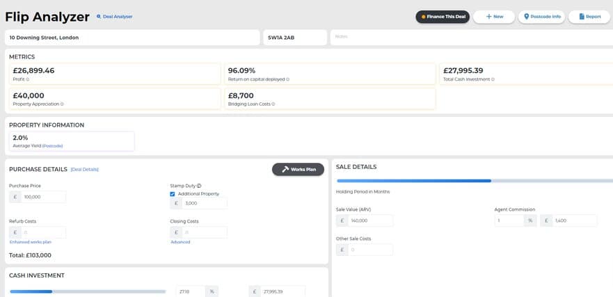 Flip a house with lendlord flip analyser